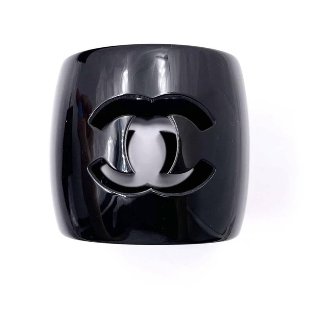 Chanel Vintage Black CC Cutout XL Thick Bangle Bracelet